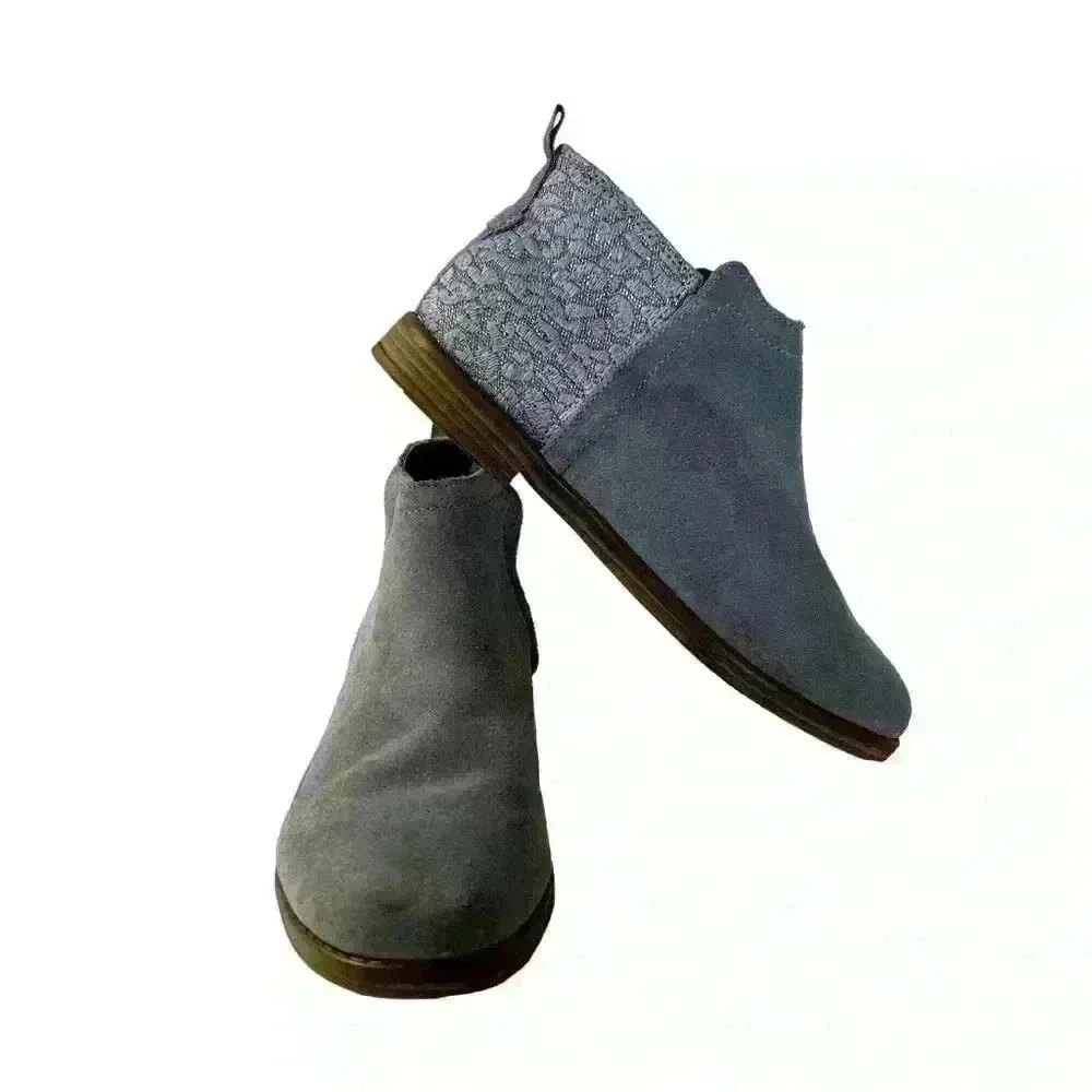 TOMS Classic Girl's Youth Deia Suede Bootie Slip-On Steel-Grey